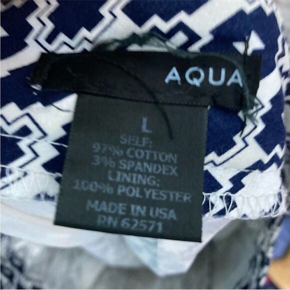 Aqua Brand Large Mini Shorts Blue White Aztec Festival Boho Pockets Pointed Hem - Picture 5 of 5